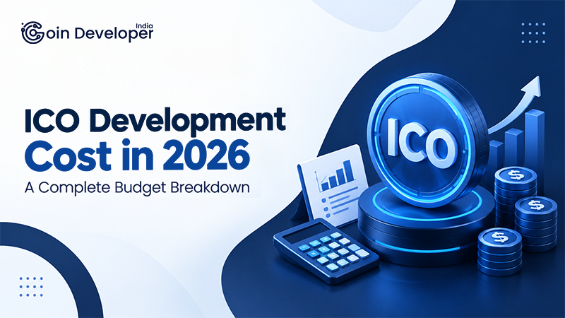 ICO development cost in 2026 complete budget breakdown with calculator and coin stacks