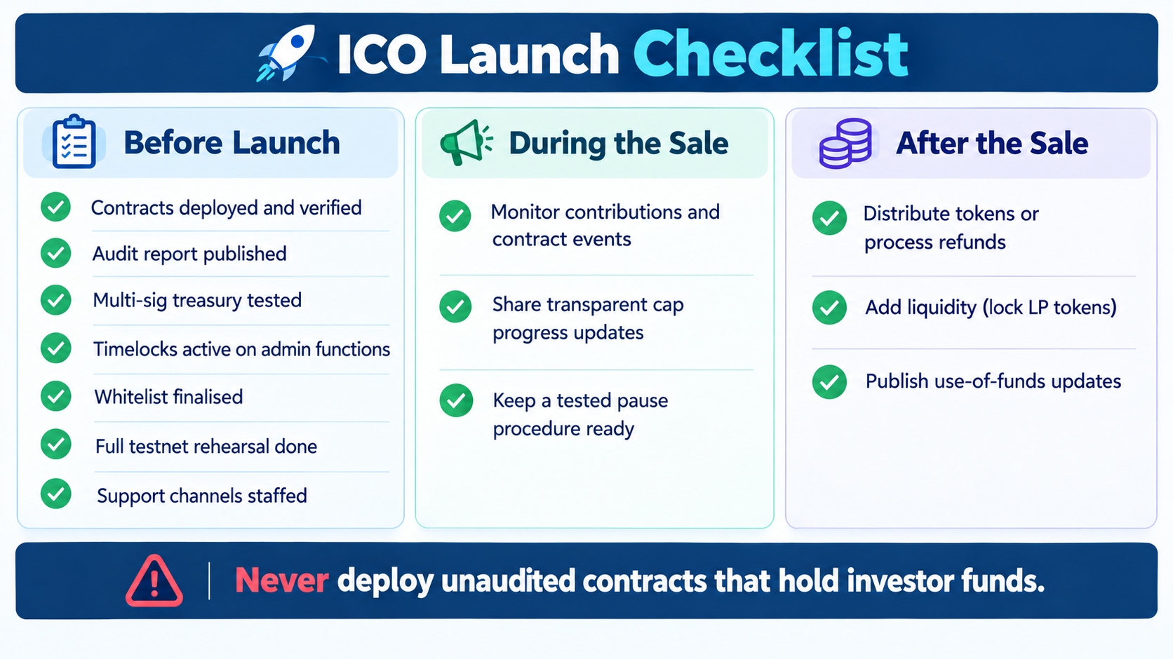 ICO launch checklist before, during and after the token sale